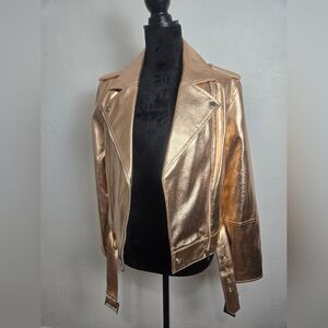 Metallic Rose Gold Moto Leather Jacket for Women